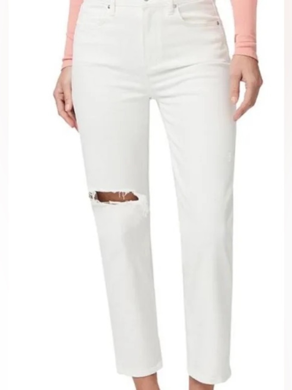 Paige Womens Sarah Straight Ankle Distressed High Rise White Size 33